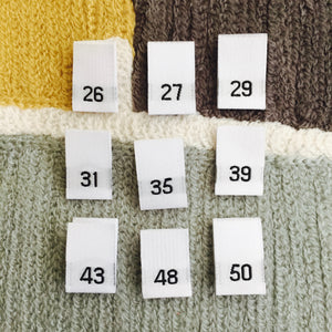 Clothing Size Labels (White Damask 26 to 50)