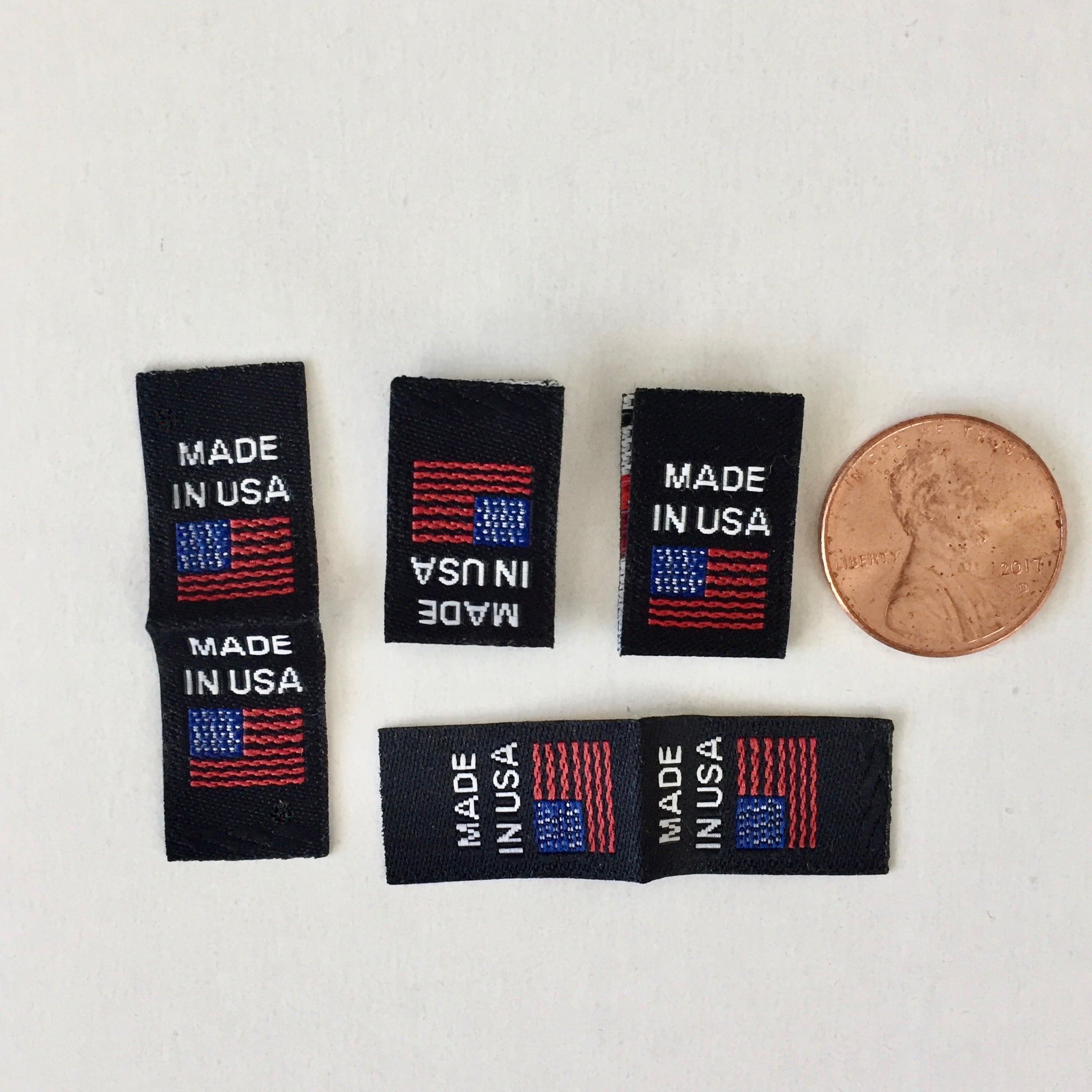 Small Made in USA Flag Woven Label - Black, Centerfold